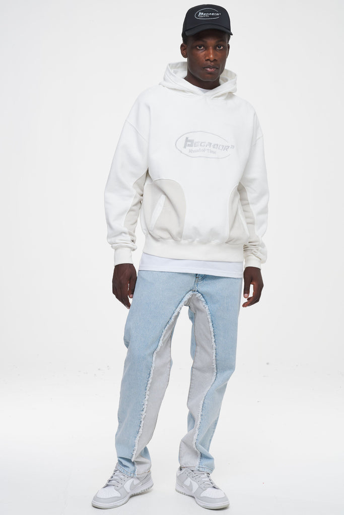 Curvel Oversized Patchwork Hoodie Washed Bright White Cloud Hoodies | Men Ahead of Time Male 