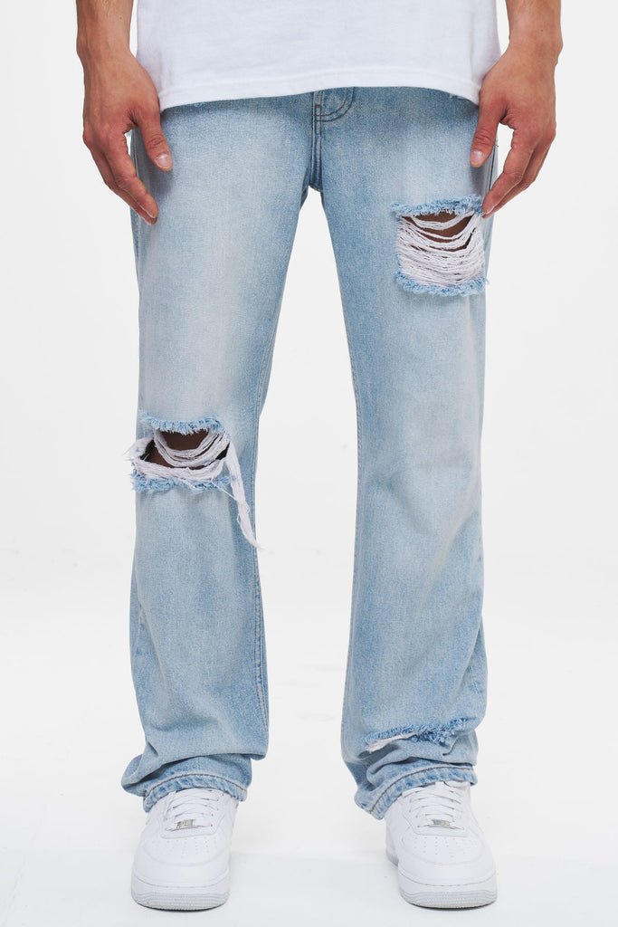 Larkin Distressed Jeans Washed Light Blue Jeans | Men Ahead of Time Male 