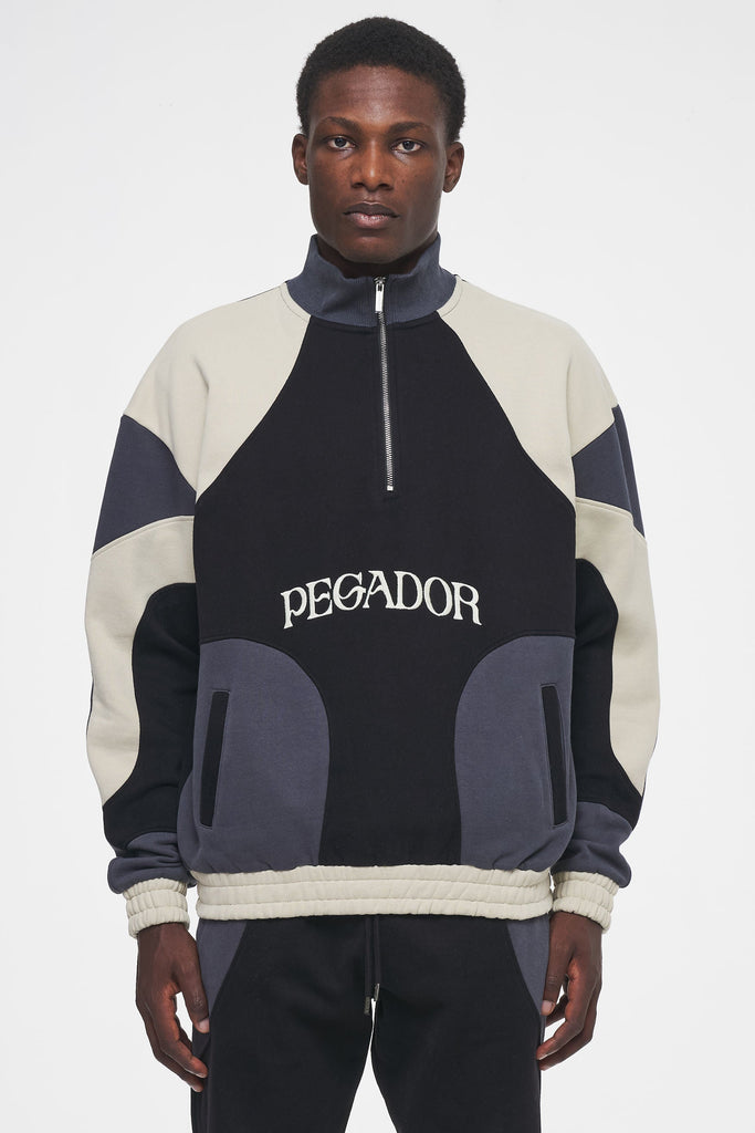 Hayes Oversized Patchwork Halfzip Sweater Black Polar Beige Sweater | Men Ahead of Time Male 