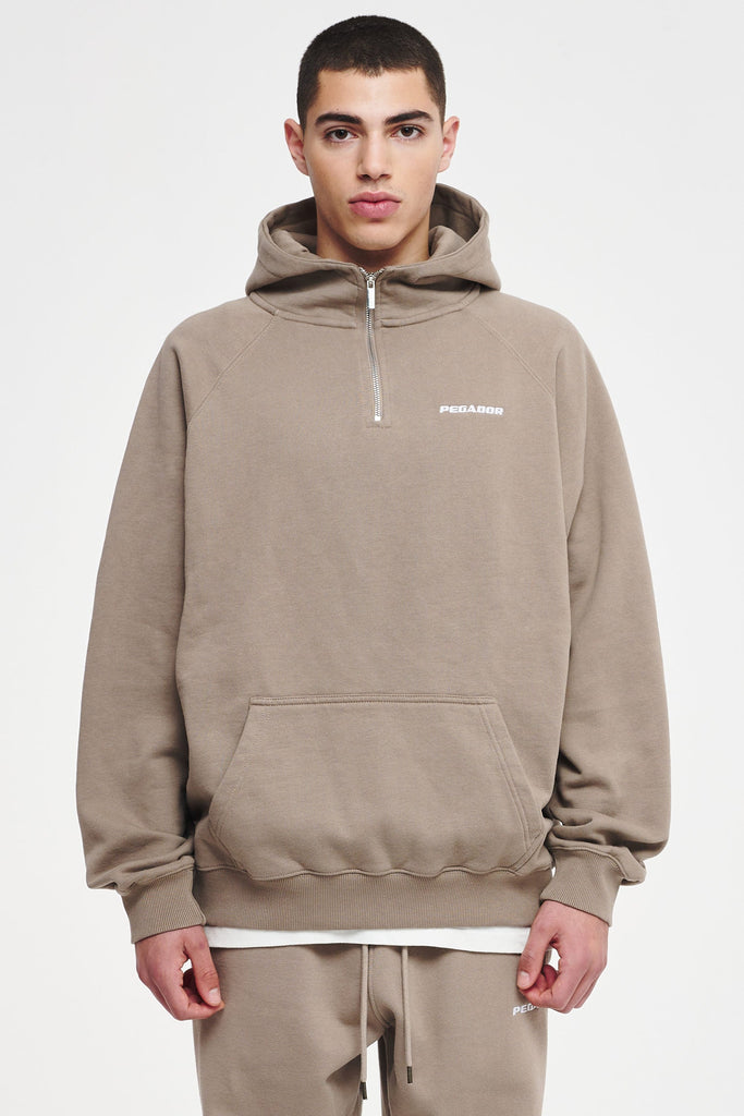 Logo Oversized Halfzip Hoodie Washed Taupe Hoodies | Men Cold Hearted | Male 
