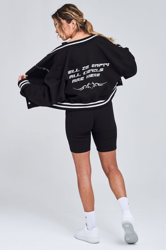 Largo Glitter Oversized Cropped Varsity Jacket Black Jackets | Women Modern Reality Women 