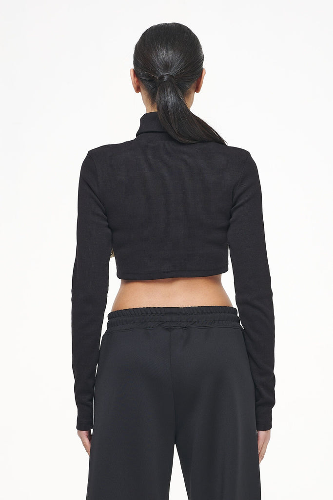 Zito Rib Cropped Turtleneck Longsleeve Black Sweater | Women Trust The Process | Women 